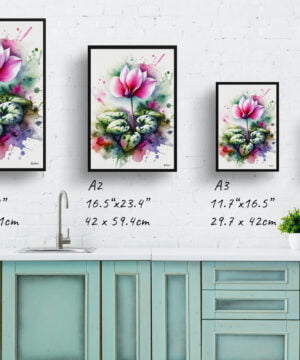 Cyclamen Persicum (Cyclamen) Watercolour Botanical Art Print - Blotted Painting Framed Plant Wall Art 17 Cyclamen Persicum (Cyclamen) Watercolour Botanical Art Print - Blotted Painting Framed Plant Wall Art - Image 4