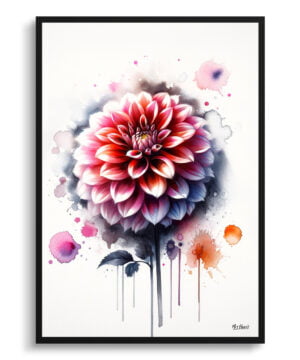 Dahlia (Asteraceae) Watercolour Botanical Art Print - Blotted Painting Framed Plant Wall Art