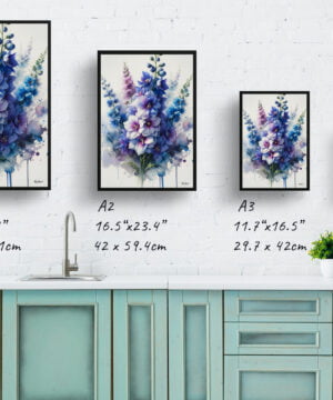 Delphinium (Larkspur) Watercolour Botanical Art Print - Blotted Painting Framed Plant Wall Art 17 Delphinium (Larkspur) Watercolour Botanical Art Print - Blotted Painting Framed Plant Wall Art - Image 4