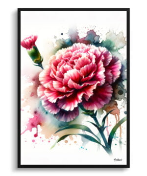 Dianthus caryophyllus (Carnation) Watercolour Botanical Art Print - Blotted Painting Framed Plant Wall Art