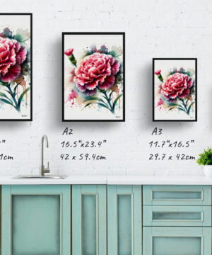 Dianthus caryophyllus (Carnation) Watercolour Botanical Art Print - Blotted Painting Framed Plant Wall Art 17 Dianthus caryophyllus (Carnation) Watercolour Botanical Art Print - Blotted Painting Framed Plant Wall Art - Image 4