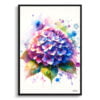Hortensia (Hydrangea) Watercolour Botanical Art Print - Blotted Painting Framed Plant Wall Art 2 watercolour blotted flowers hortensiahydrangea front view