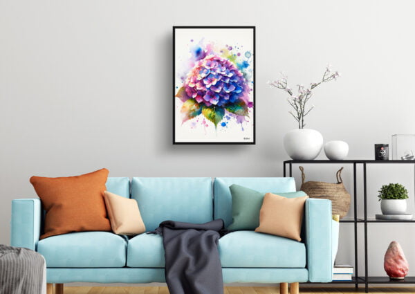 watercolour blotted flowers hortensiahydrangea living room