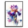Iris (Fleur-de-lis) Watercolour Botanical Art Print - Blotted Painting Framed Plant Wall Art 1 watercolour blotted flowers irisfleur de lis front view