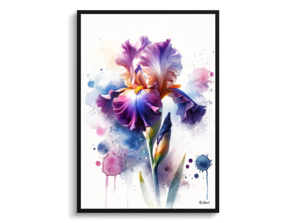 watercolour blotted flowers irisfleur de lis front view