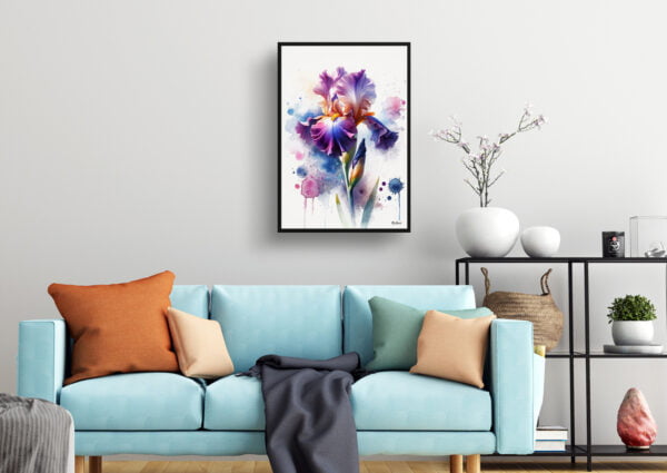 watercolour blotted flowers irisfleur de lis living room