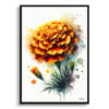 Marigold (Tagetes) Watercolour Botanical Art Print - Blotted Painting Framed Plant Wall Art 2 watercolour blotted flowers marigoldtagetes front view