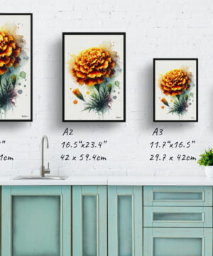 Marigold (Tagetes) Watercolour Botanical Art Print - Blotted Painting Framed Plant Wall Art 17 Marigold (Tagetes) Watercolour Botanical Art Print - Blotted Painting Framed Plant Wall Art - Image 4