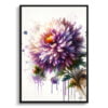 Michaelmas Daisy (Aster) Watercolour Botanical Art Print - Blotted Painting Framed Plant Wall Art 1 watercolour blotted flowers michaelmas daisyaster front view