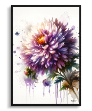 Michaelmas Daisy (Aster) Watercolour Botanical Art Print - Blotted Painting Framed Plant Wall Art