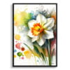 Narcissus Jonquil (Daffodil) Watercolour Botanical Art Print - Blotted Painting Framed Plant Wall Art 2 watercolour blotted flowers narcissus jonquildaffodil front view