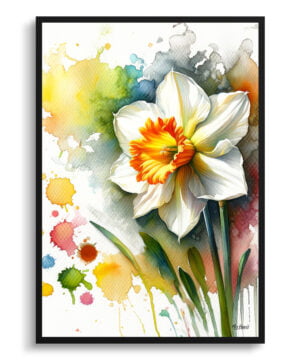 Narcissus Jonquil (Daffodil) Watercolour Botanical Art Print - Blotted Painting Framed Plant Wall Art