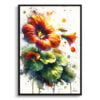 Nasturtiums (Tropaeolum) Watercolour Botanical Art Print - Blotted Painting Framed Plant Wall Art 1 watercolour blotted flowers nasturtiumstropaeolum front view