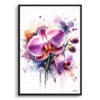 Orchid (Orchidaceae) Watercolour Botanical Art Print - Blotted Painting Framed Plant Wall Art 1 watercolour blotted flowers orchidorchidaceae front view