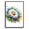 Oxeye Marguerite (Daisy) Watercolour Botanical Art Print - Blotted Painting Framed Plant Wall Art 2 watercolour blotted flowers oxeye margueritedaisy front view