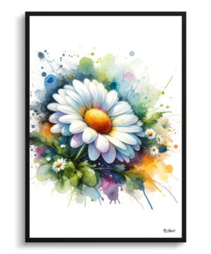 Oxeye Marguerite (Daisy) Watercolour Botanical Art Print - Blotted Painting Framed Plant Wall Art