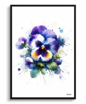 Pansy (Viola x wittrockiana) Watercolour Botanical Art Print - Blotted Painting Framed Plant Wall Art