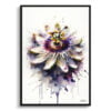 Passion Flower (Passiflora) Watercolour Botanical Art Print - Blotted Painting Framed Plant Wall Art 1 watercolour blotted flowers passion flowerpassiflora front view