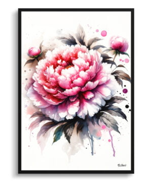 Peony (Paeonia) Watercolour Botanical Art Print - Blotted Painting Framed Plant Wall Art