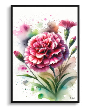 Pinks (Dianthus) Watercolour Botanical Art Print - Blotted Painting Framed Plant Wall Art