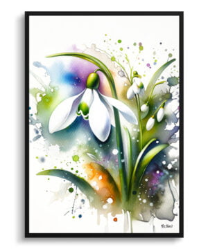 Snowdrop (Galanthus) Watercolour Botanical Art Print - Blotted Painting Framed Plant Wall Art