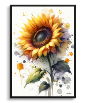 Sunflower (Helianthus annuus) Watercolour Botanical Art Print - Blotted Painting Framed Plant Wall Art
