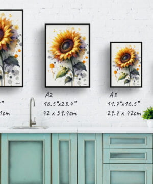 Sunflower (Helianthus annuus) Watercolour Botanical Art Print - Blotted Painting Framed Plant Wall Art 17 Sunflower (Helianthus annuus) Watercolour Botanical Art Print - Blotted Painting Framed Plant Wall Art - Image 4