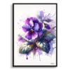 Sweet Violet (Viola odorata) Watercolour Botanical Art Print - Blotted Painting Framed Plant Wall Art 1 watercolour blotted flowers sweet violetviola odorata front view