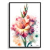 Sword lilies (Gladiolus) Watercolour Botanical Art Print - Blotted Painting Framed Plant Wall Art 2 watercolour blotted flowers sword liliesgladiolus front view