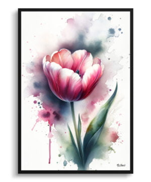 Tulip (Tulipa) Watercolour Botanical Art Print - Blotted Painting Framed Plant Wall Art