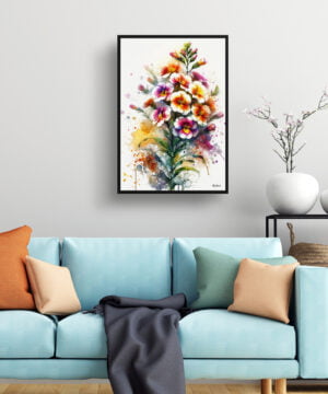 Wallflowers (Erysimum) Watercolour Botanical Art Print - Blotted Painting Framed Plant Wall Art - Image 2