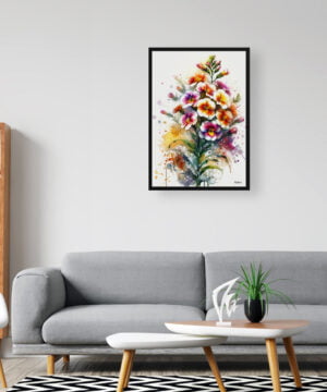 Wallflowers (Erysimum) Watercolour Botanical Art Print - Blotted Painting Framed Plant Wall Art - Image 3