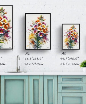Wallflowers (Erysimum) Watercolour Botanical Art Print - Blotted Painting Framed Plant Wall Art - Image 4