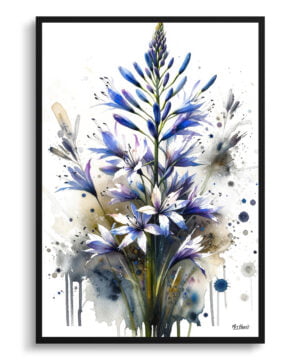 Wild Hyacinths (Camassia Leichtlinii) Watercolour Botanical Art Print - Blotted Painting Framed Plant Wall Art
