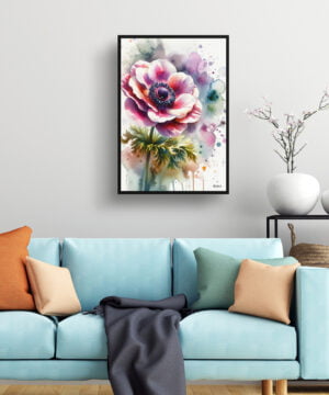 Windflower (Anemone) Watercolour Botanical Art Print - Blotted Painting Framed Plant Wall Art 15 Windflower (Anemone) Watercolour Botanical Art Print - Blotted Painting Framed Plant Wall Art - Image 2