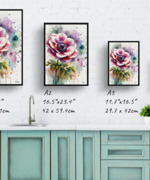 Windflower (Anemone) Watercolour Botanical Art Print - Blotted Painting Framed Plant Wall Art 17 Windflower (Anemone) Watercolour Botanical Art Print - Blotted Painting Framed Plant Wall Art - Image 4
