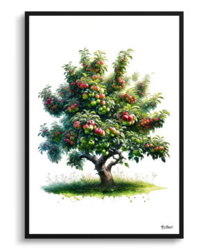 Apple tree (Malus Domestica) Watercolour Painting Style Art Print - Illustration Framed Plant Wall Art