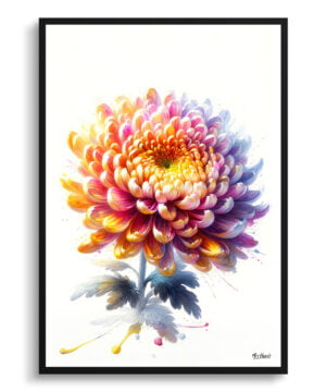 Asteraceae (Chrysanthemum) Watercolour Painting Style Art Print - Illustration Framed Plant Wall Art