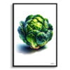 Brassica Oleracea (Brussel Sprouts) Watercolour Painting Style Art Print - Illustration Framed Plant Wall Art 2 watercolour realist flowers brassica oleraceabrussel sprouts front view
