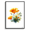 California Poppy (Eschscholzia) Watercolour Painting Style Art Print - Illustration Framed Plant Wall Art 1 watercolour realist flowers california poppyeschscholzia front view