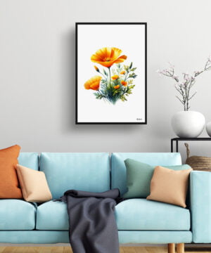 California Poppy (Eschscholzia) Watercolour Painting Style Art Print - Illustration Framed Plant Wall Art 15 California Poppy (Eschscholzia) Watercolour Painting Style Art Print - Illustration Framed Plant Wall Art - Image 2