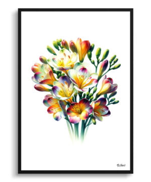 Cape-cowslip (Freesia) Watercolour Painting Style Art Print - Illustration Framed Plant Wall Art