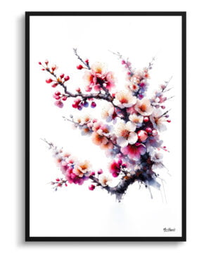 Cherry Blossom (Sakura) Watercolour Painting Style Art Print - Illustration Framed Plant Wall Art