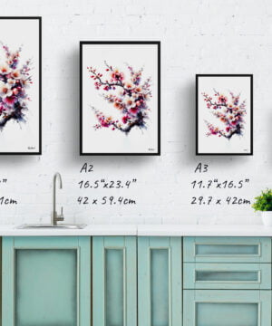Cherry Blossom (Sakura) Watercolour Painting Style Art Print - Illustration Framed Plant Wall Art 17 Cherry Blossom (Sakura) Watercolour Painting Style Art Print - Illustration Framed Plant Wall Art - Image 4