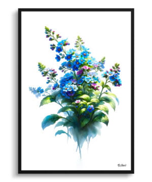 Chinese Forget-me-not (Cynoglossum) Watercolour Painting Style Art Print - Illustration Framed Plant Wall Art
