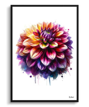 Dahlia (Asteraceae) Watercolour Painting Style Art Print - Illustration Framed Plant Wall Art