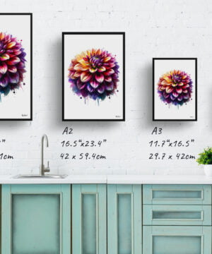 Dahlia (Asteraceae) Watercolour Painting Style Art Print - Illustration Framed Plant Wall Art 17 Dahlia (Asteraceae) Watercolour Painting Style Art Print - Illustration Framed Plant Wall Art - Image 4