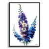 Delphinium (Larkspur) Watercolour Painting Style Art Print - Illustration Framed Plant Wall Art 1 watercolour realist flowers delphiniumlarkspur front view