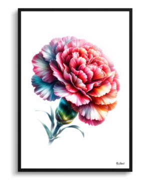 Dianthus caryophyllus (Carnation) Watercolour Painting Style Art Print - Illustration Framed Plant Wall Art