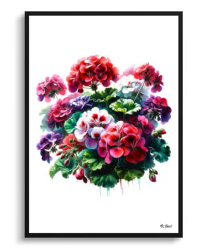 Geranium (Pelargoniums) Watercolour Painting Style Art Print - Illustration Framed Plant Wall Art
